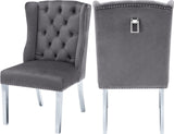 Suri Velvet Dining Chairs - Elegant High Back Design with Chrome Nailheads and Timeless Wood Legs