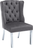 Suri Velvet Dining Chairs - Elegant High Back Design with Chrome Nailheads and Timeless Wood Legs