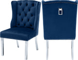 Suri Velvet Dining Chairs - Elegant High Back Design with Chrome Nailheads and Timeless Wood Legs