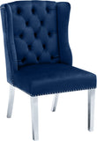 Suri Velvet Dining Chairs - Elegant High Back Design with Chrome Nailheads and Timeless Wood Legs