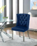 Suri Velvet Dining Chairs - Elegant High Back Design with Chrome Nailheads and Timeless Wood Legs
