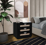 Cane Mid Century Night Stand with Natural Cane Drawers and Stylish Brass Handles for Your Bedroom