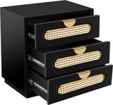 Cane Mid Century Night Stand with Natural Cane Drawers and Stylish Brass Handles for Your Bedroom