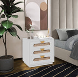 Cane Mid Century Night Stand with Natural Cane Drawers and Stylish Brass Handles for Your Bedroom