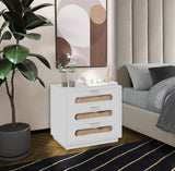 Cane Mid Century Night Stand with Natural Cane Drawers and Stylish Brass Handles for Your Bedroom