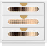 Cane Mid Century Night Stand with Natural Cane Drawers and Stylish Brass Handles for Your Bedroom