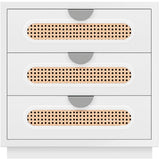 Cane Mid Century Night Stand with Natural Cane Drawers and Stylish Brass Handles for Your Bedroom