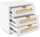 Cane Mid Century Night Stand with Natural Cane Drawers and Stylish Brass Handles for Your Bedroom
