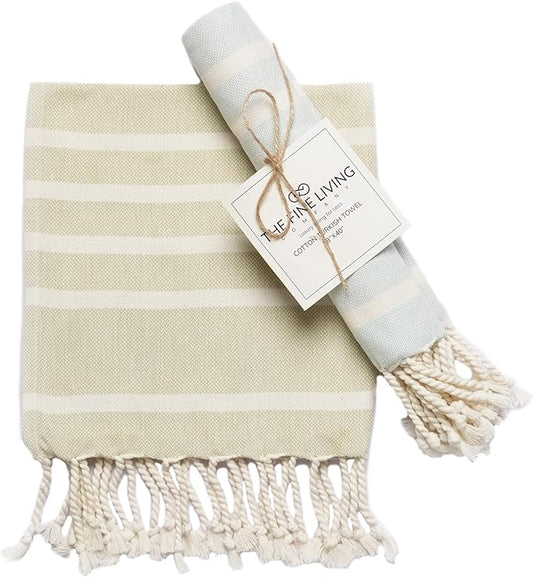Green & Blue Turkish Cotton Towels Set of 2, 18"x40"