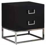 Nova Contemporary Side Table with Chrome Stainless Steel Base and Sleek Black Lacquer Finish