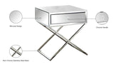 Lynn Mirrored Contemporary Side Table with Chrome Base, Modern X-Leg Design & Storage Drawer