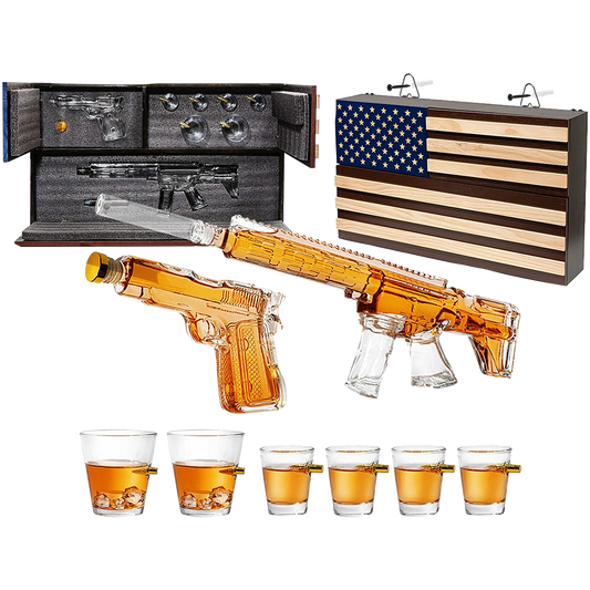 AR15 Whiskey Gun Decanter Flag Set - 1000ml Rifle & Pistol Set