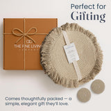 Beige Braided Cotton Placemats with Fringes – Set of 4