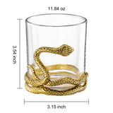Snake Serpent Whiskey Glasses - 2 Glass Set Gold Design