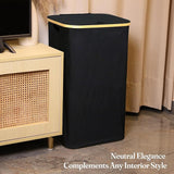 Fine Living 85L Slim Laundry Hamper with Lid & Handles, black