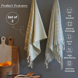 Green & Blue Turkish Cotton Towels Set of 2, 18"x40"