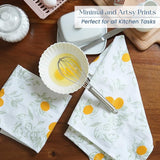 Printed Cotton Kitchen Towels Set of 2 - Lemon & Sage