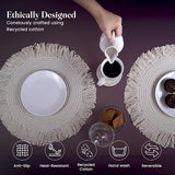 Ivory Braided Cotton Placemat Set of 4 with Fringes