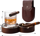 Luxurious Cigar Glass - In A Leather Horseshoe Storage Case