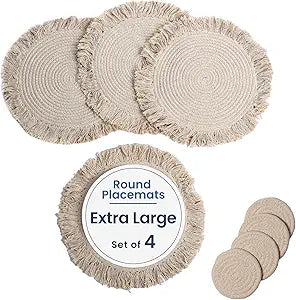 Ivory Braided Cotton Placemat Set of 4 with Fringes