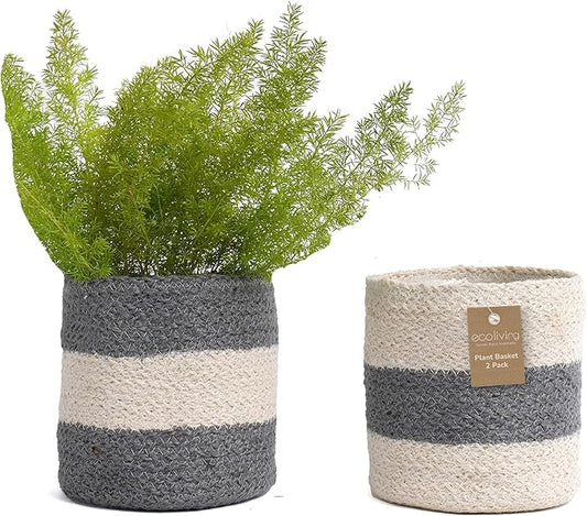 Jute Planters with Lining, Grey & White, 6.5", Set of 2 (16 Units)