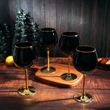 The Wine Savant Set of 4 Black Wine Glasses Gold Stemmed 14 oz