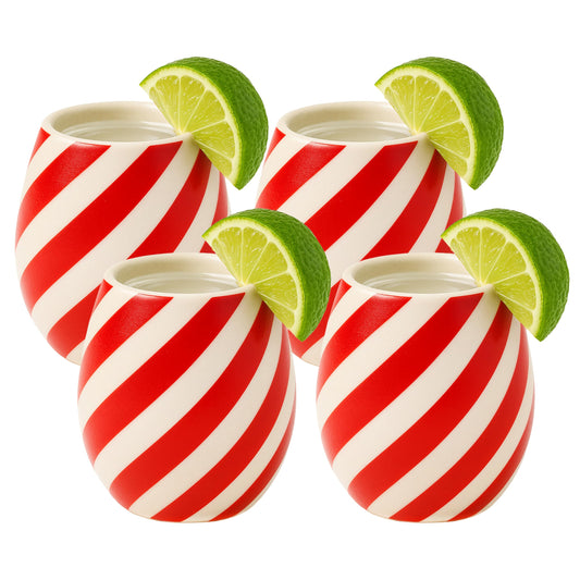 Red Swirl Christmas Ceramic Stemless Shot Glasses | Set of 4 | 6oz