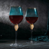 Large Diamond Wine Glasses, 10" H Gold Rim (4, Blue)