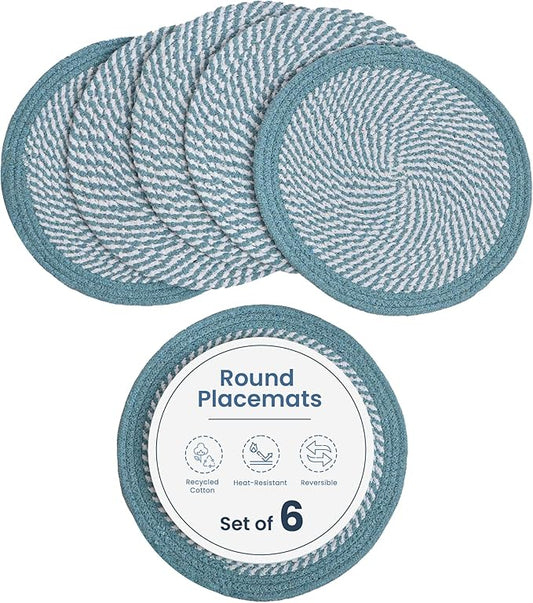 Melange Blue & White Braided Cotton Placemats - Set of 6