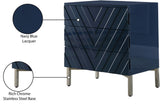Collette Contemporary Side Table - Navy Blue Lacquer, Chrome Base & Chevron Design for Modern Style