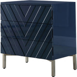 Collette Contemporary Side Table - Navy Blue Lacquer, Chrome Base & Chevron Design for Modern Style
