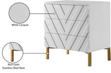 Collette Contemporary Side Table with Chevron Design, White Lacquer Finish & Gold Stainless Steel Base
