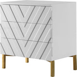 Collette Contemporary Side Table with Chevron Design, White Lacquer Finish & Gold Stainless Steel Base