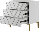 Collette Contemporary Side Table with Chevron Design, White Lacquer Finish & Gold Stainless Steel Base