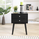 Teddy Contemporary Nightstand with USB Ports, Stylish Wood Grain Finish & Modern Stainless Steel Accents