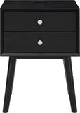 Teddy Contemporary Nightstand with USB Ports, Stylish Wood Grain Finish & Modern Stainless Steel Accents