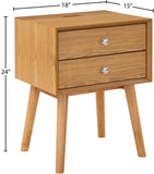 Teddy Contemporary Nightstand with USB Ports, Stylish Wood Grain Finish & Modern Stainless Steel Accents