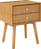 Teddy Contemporary Nightstand with USB Ports, Stylish Wood Grain Finish & Modern Stainless Steel Accents