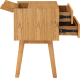 Teddy Contemporary Nightstand with USB Ports, Stylish Wood Grain Finish & Modern Stainless Steel Accents
