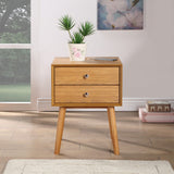 Teddy Contemporary Nightstand with USB Ports, Stylish Wood Grain Finish & Modern Stainless Steel Accents