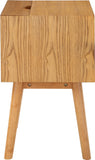 Teddy Contemporary Nightstand with USB Ports, Stylish Wood Grain Finish & Modern Stainless Steel Accents