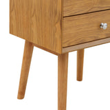 Teddy Contemporary Nightstand with USB Ports, Stylish Wood Grain Finish & Modern Stainless Steel Accents