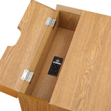 Teddy Contemporary Nightstand with USB Ports, Stylish Wood Grain Finish & Modern Stainless Steel Accents