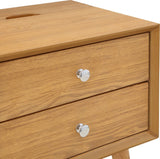 Teddy Contemporary Nightstand with USB Ports, Stylish Wood Grain Finish & Modern Stainless Steel Accents