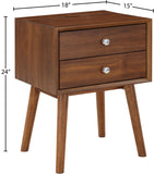 Teddy Contemporary Nightstand with USB Ports, Stylish Wood Grain Finish & Modern Stainless Steel Accents