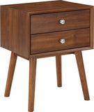 Teddy Contemporary Nightstand with USB Ports, Stylish Wood Grain Finish & Modern Stainless Steel Accents