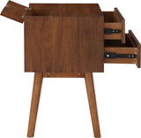 Teddy Contemporary Nightstand with USB Ports, Stylish Wood Grain Finish & Modern Stainless Steel Accents