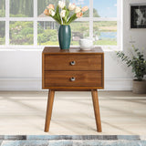 Teddy Contemporary Nightstand with USB Ports, Stylish Wood Grain Finish & Modern Stainless Steel Accents