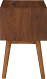 Teddy Contemporary Nightstand with USB Ports, Stylish Wood Grain Finish & Modern Stainless Steel Accents