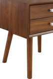 Teddy Contemporary Nightstand with USB Ports, Stylish Wood Grain Finish & Modern Stainless Steel Accents